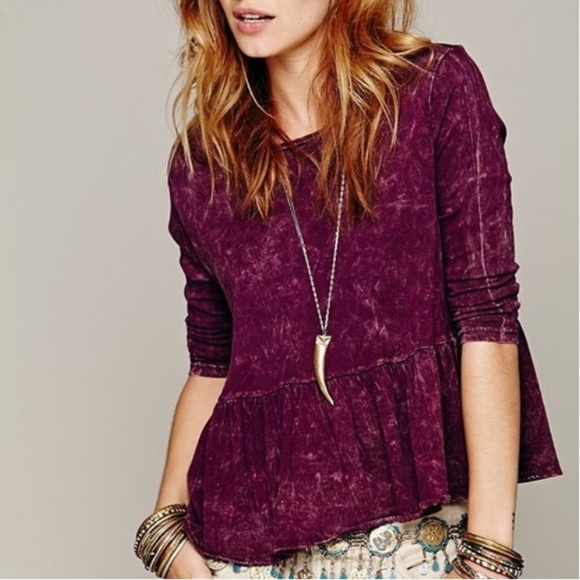 Free People Magenta We The X Project Social T In A Line Peplum Tee Shirt - Picture 1 of 9
